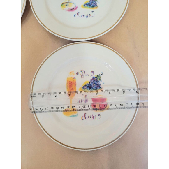 Rosanna Studio Wine & Cheese Plates Set of 4, White and Gold, 8" Diameter - Picture 8 of 9